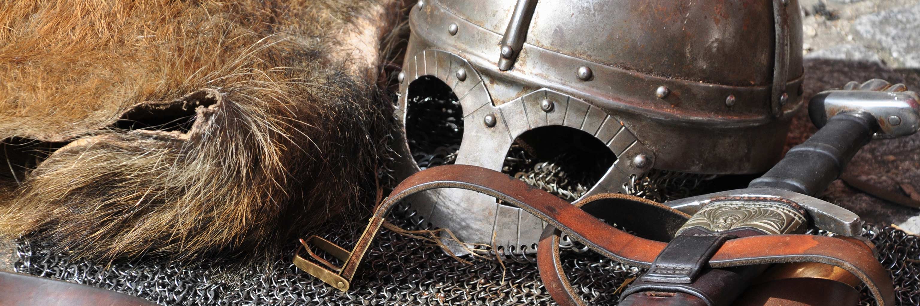 Medieval armor, sword and helmet